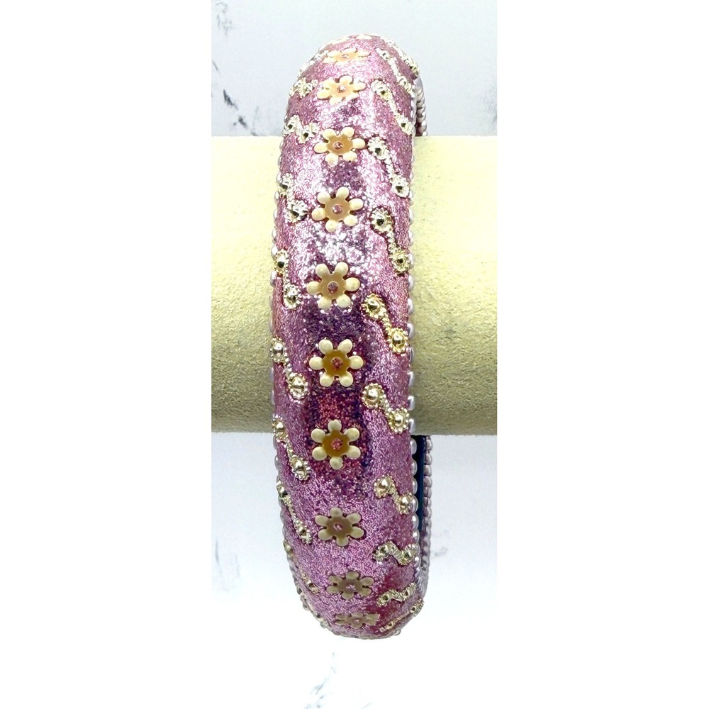 Pink Glitter Floral Bangle Sparkly Gold Detail‎ Girly Statement